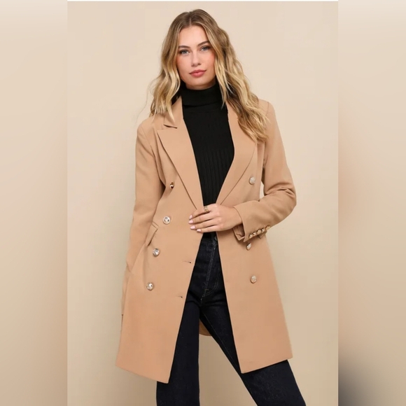 LULUs Elegant Tan Double-Breasted Women's Coat. Sz. M NWT - Picture 2 of 8